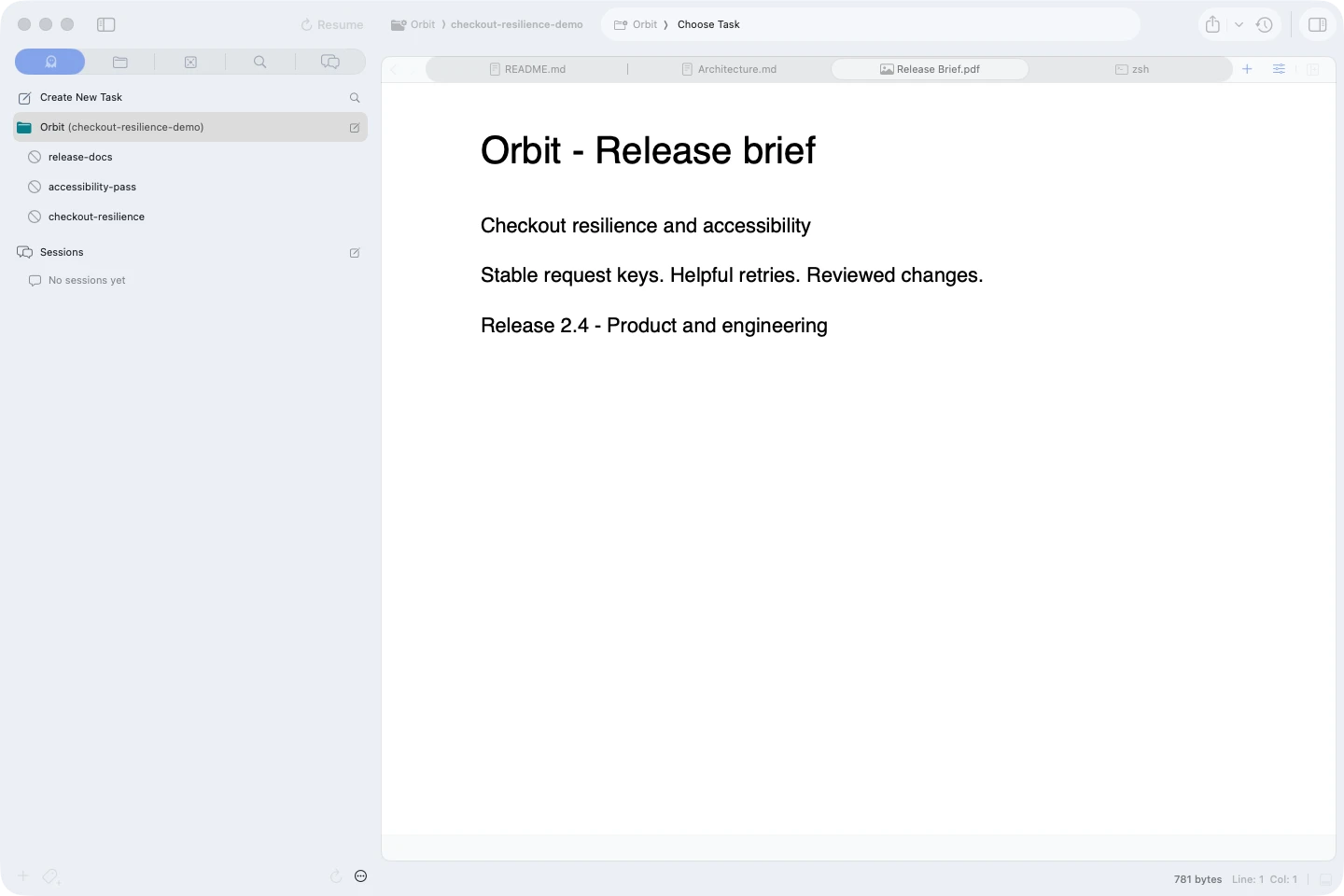 A demo release brief PDF open in the Agentastic workspace