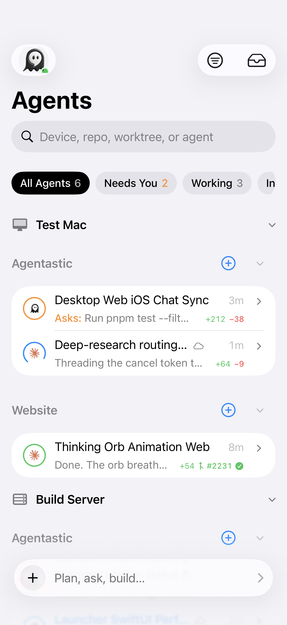 Live agents and worktrees in the Agentastic iPhone app