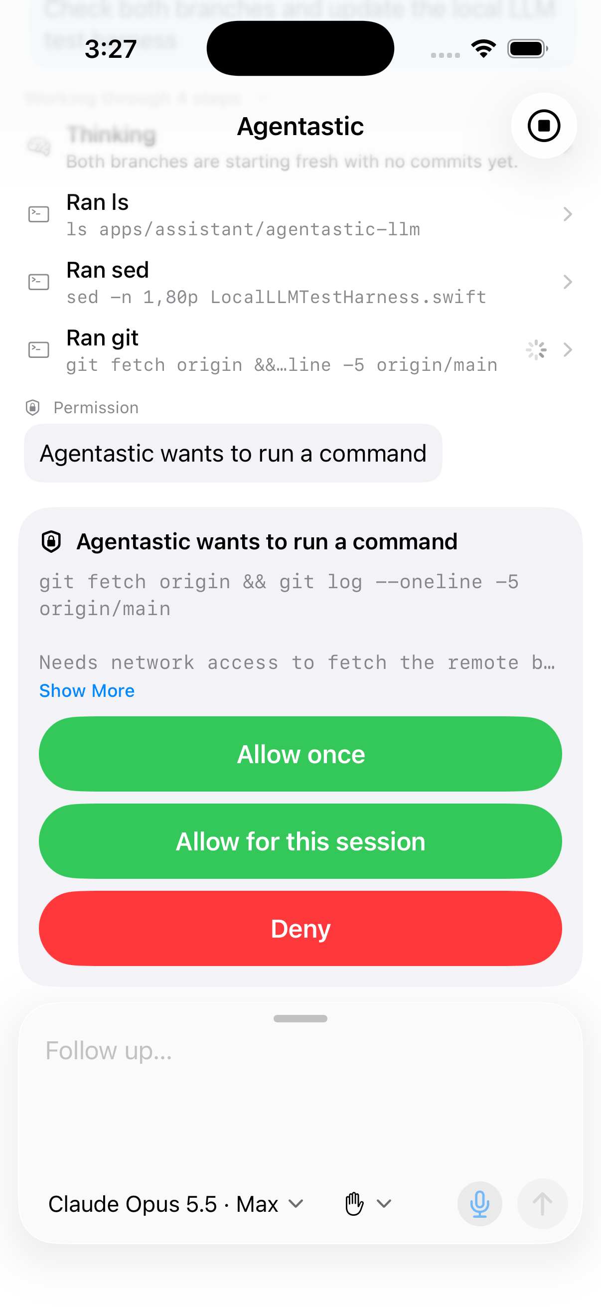 Answer an approval from the Agentastic iPhone app