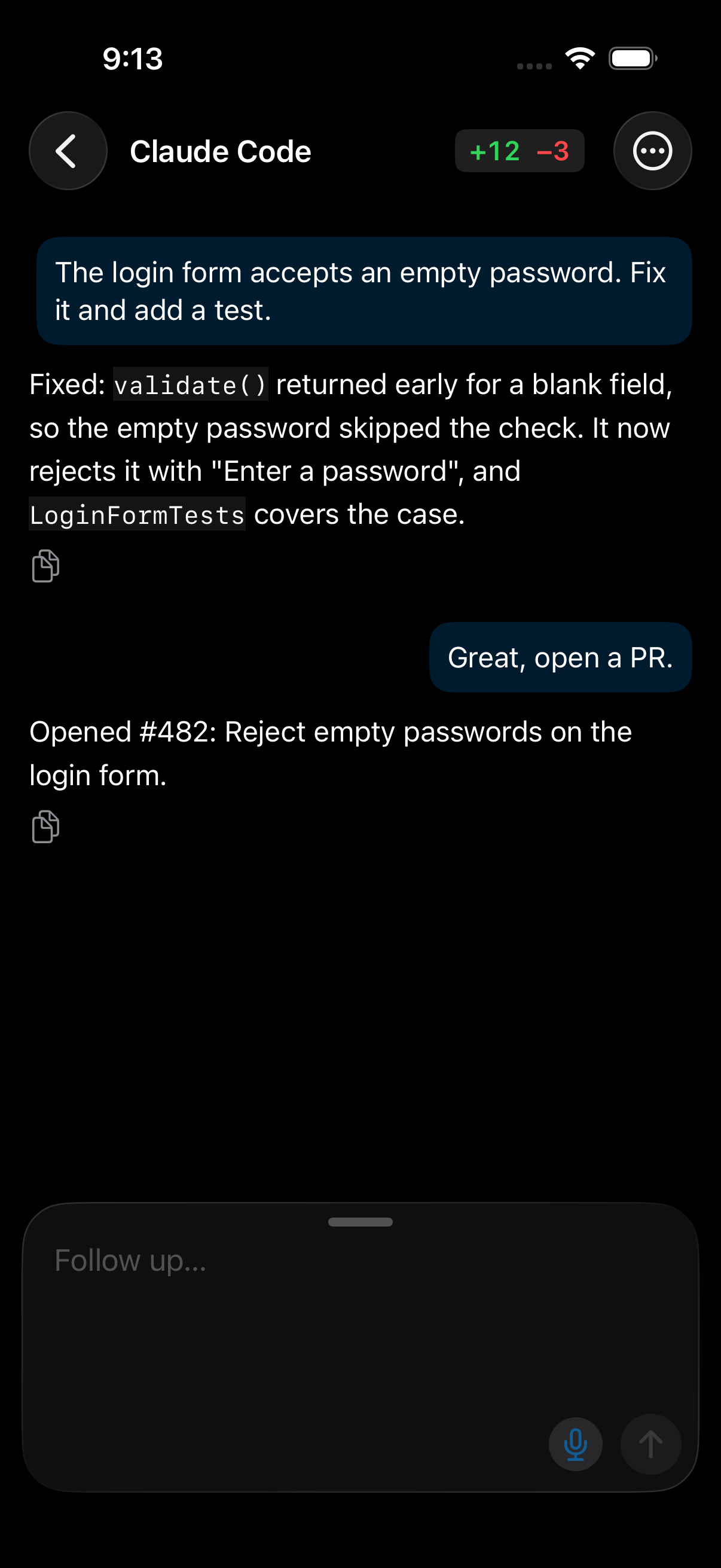 Review changed files on your iPhone