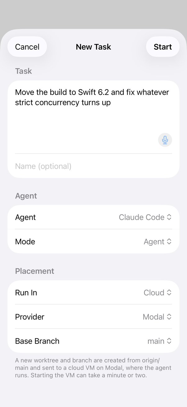 Start a new task from your iPhone