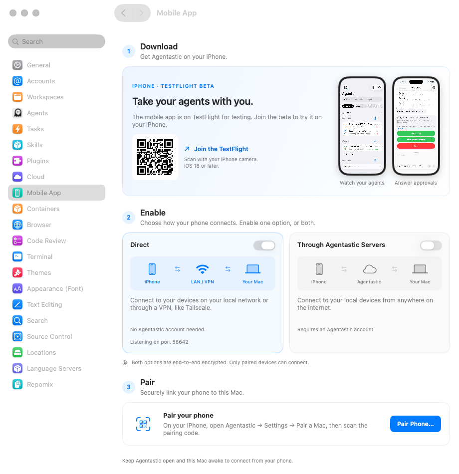 Download, Enable, and Pair in the Mac Mobile App settings